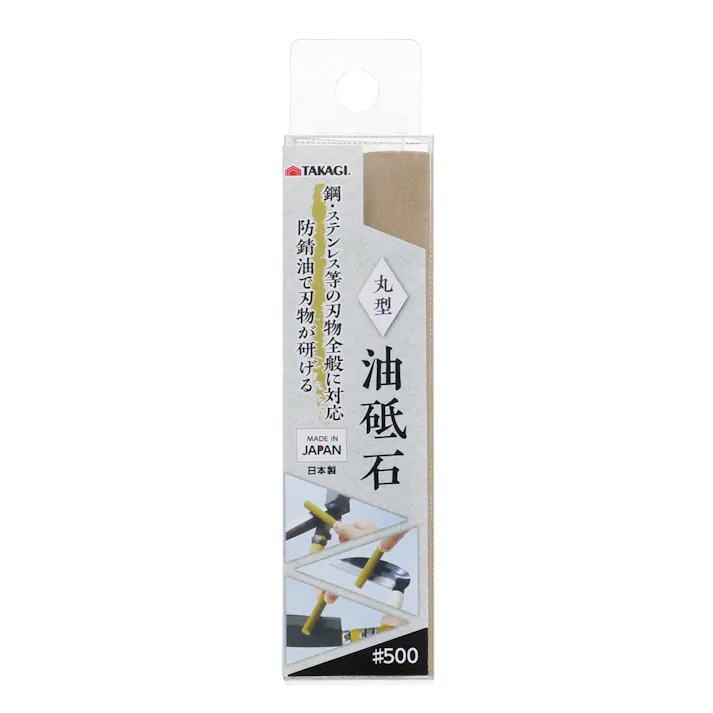 TAKAGI 高儀 油砥石 丸型 #500 日本製 スティック 砥石 丸 園芸用 鎌 鋏 鉈 シャープナー 軽量 小型 コンパクト 100個セット 4907052760325-100【ネット注文限定・別送品】