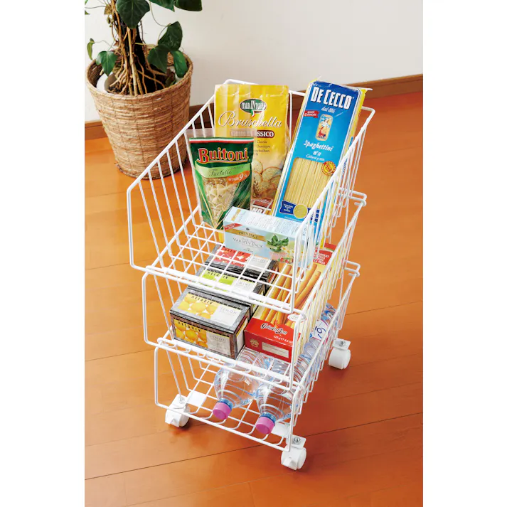 スタッキング式3段マルチ収納バスケット ブラウン 6個セット まとめ買い キッチンワゴン ランドリーラック ワイヤーバスケット ワゴン 4907052860346-6【別送品】