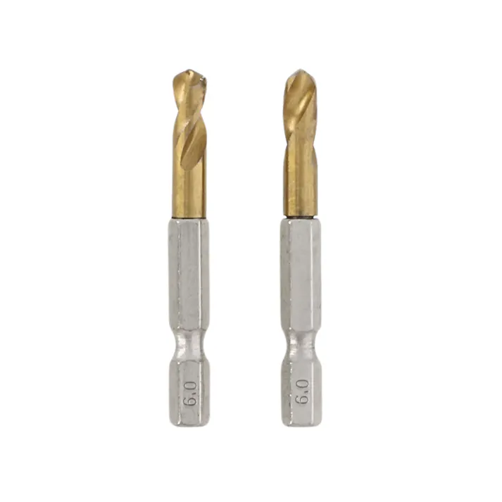 EARTH MAN ショート鉄工ドリル 6.0mm 2本組 6.35mm六角軸 ショートサイズ クロスシンニング加工 チタンコーティングハイス鋼 ステンレス 軽金属 1301908【別送品】