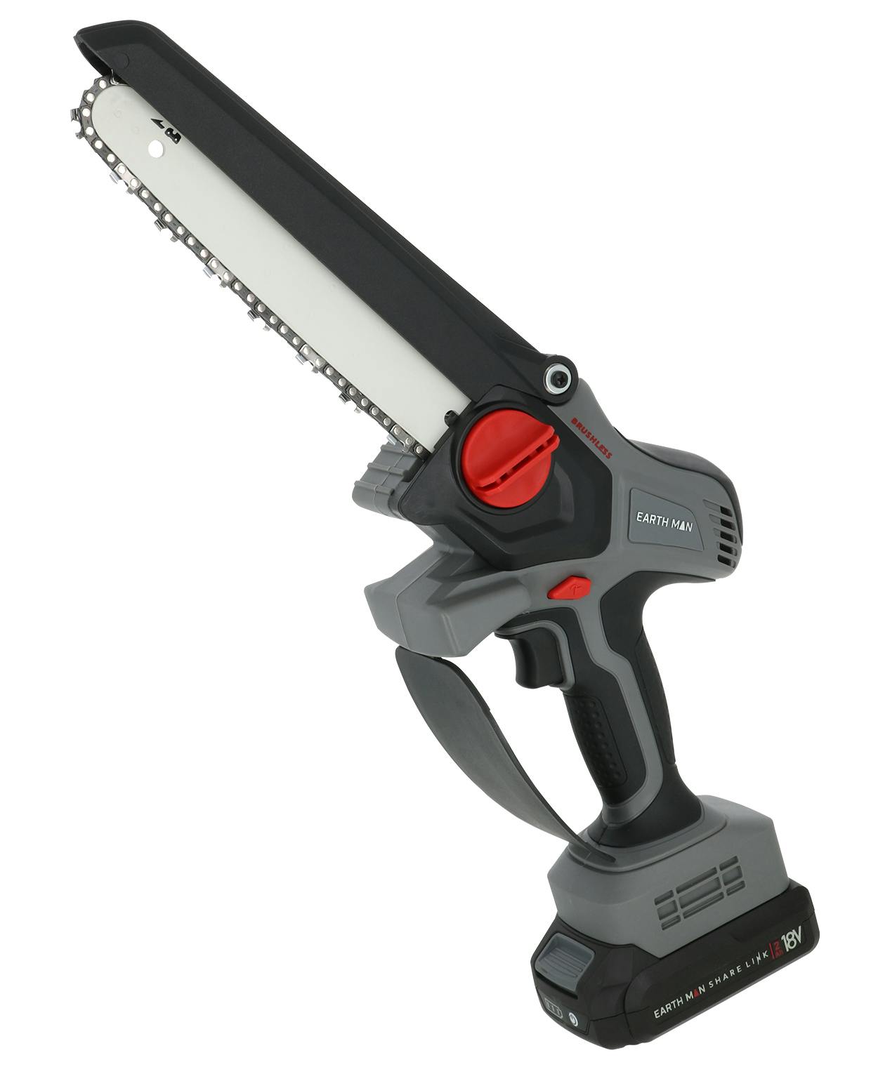 【新品】アースマンSHARE LINK 18V充電式ポールチェーンソー シルバー EARTH MAN SHARE LINK 18V充電式ブラシレスハンディチェーンソー200mm