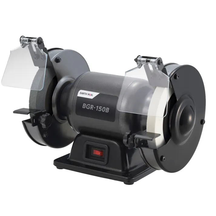 EARTH MAN ホームベンチグラインダー BGR-150B 金属 研磨 研削 バリ取り 農具 刃物研ぎ ステンレス 鉄工 砥石 飛散防止カバー付 1401418【別送品】