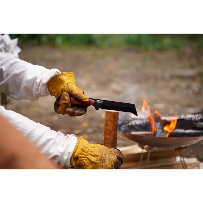 KANUCHI OUTDOOR フルタングナタ 牛革ケース付 携帯 両刃 箸付 日本製 アウトドア キャンプ レジャー 薪割り フェザースティック バトニング 4143060【別送品】