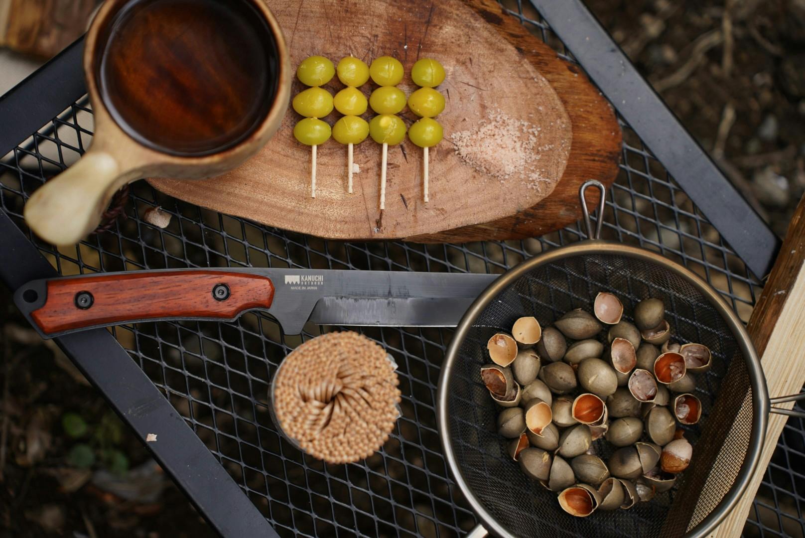 KANUCHI OUTDOOR フルタングナタ 牛革ケース付 携帯 両刃 箸付 日本製