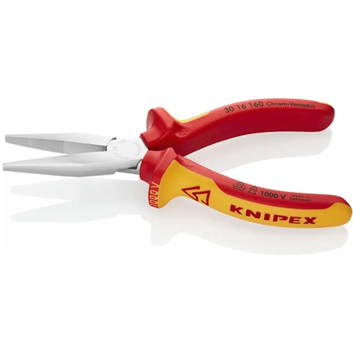 【CAINZ-DASH】KNIPEX社 絶縁1000Vロングノーズプライヤー 先端平型 160mm 3016-160【別送品】