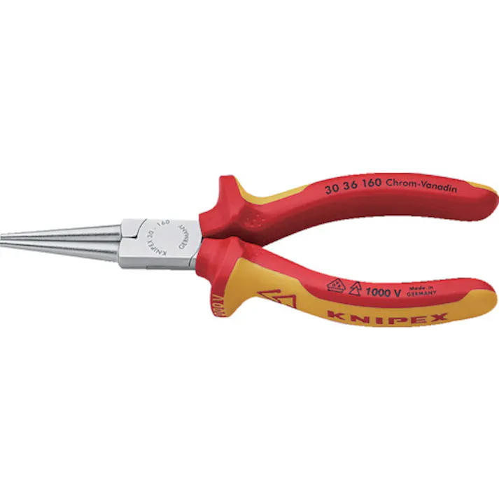 【CAINZ-DASH】KNIPEX社 絶縁1000Vロングノーズプライヤー 先端丸型 160mm 3036-160【別送品】