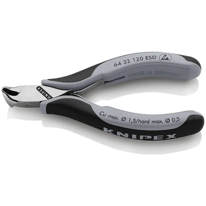 【CAINZ-DASH】KNIPEX社 エレクトロニクスエンドカッティングニッパー オブリケ(15°傾斜) ESDハンドル(静電気防止) 6432-120ESD【別送品】