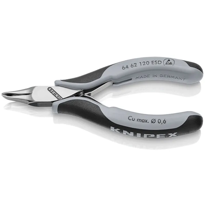 【CAINZ-DASH】KNIPEX社 エレクトロニクスエンドカッティングニッパー オブリケ(65°傾斜) ESDハンドル(静電気防止) 6462-120ESD【別送品】