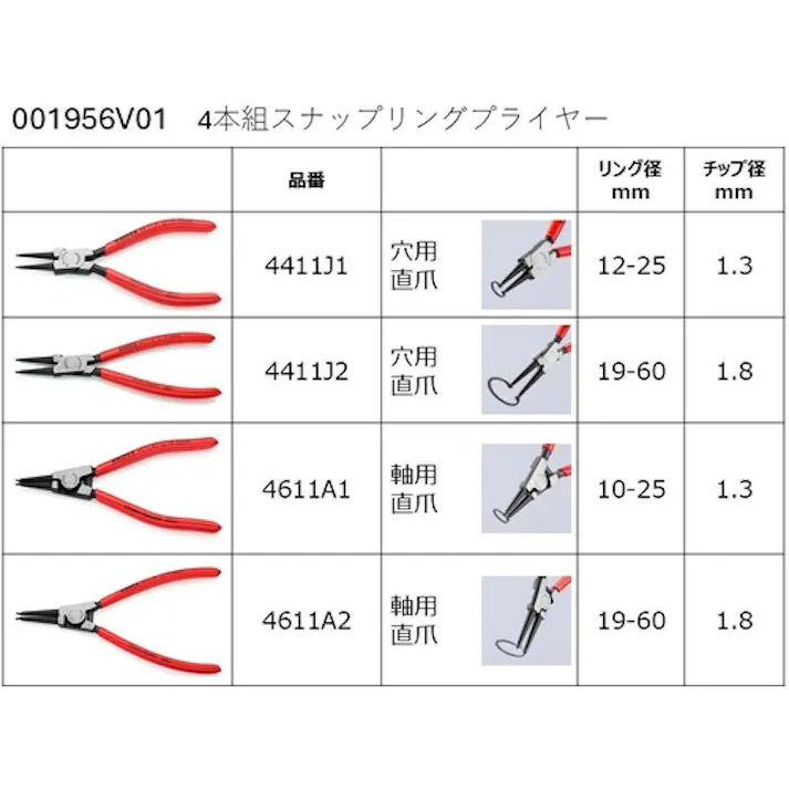 【CAINZ-DASH】KNIPEX社 4本組 スナップリングプライヤー 001956V01【別送品】