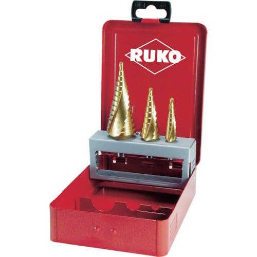 RUKO社 2枚刃スパイラルステップドリルセット 3本組 チタン 101026T ステップドリル(ストレートシャンクタイプ) RUKO社 2枚刃スパイラルステップドリルセット 3本組 チタン 101026T ステップドリル(ストレートシャンクタイプ)