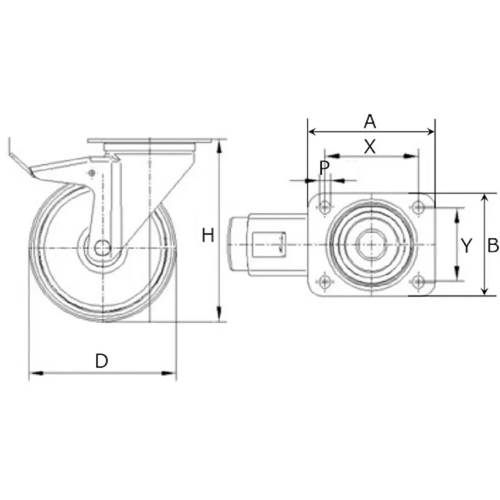 【CAINZ-DASH】テンテキャスター プレート式キャスター“ALPHA”(ウレタン車) φ100 自在式(トータルロック付) 3477ITP100P62 CONVEX【別送品】