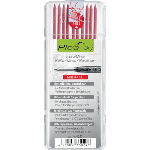 Pica Marker社 建築用シャープペンシル"Dry"用替芯 10本入り 赤 4031 建築用ペン Pica Marker社 建築用シャープペンシル"Dry"用替芯 10本入り 赤 4031 建築用ペン