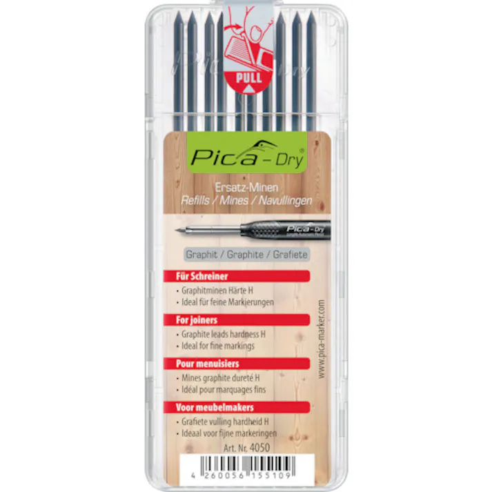 【CAINZ-DASH】Pica Marker社 建築用シャープペンシル“Dry”用替芯 10本入り 黒2H 4050【別送品】