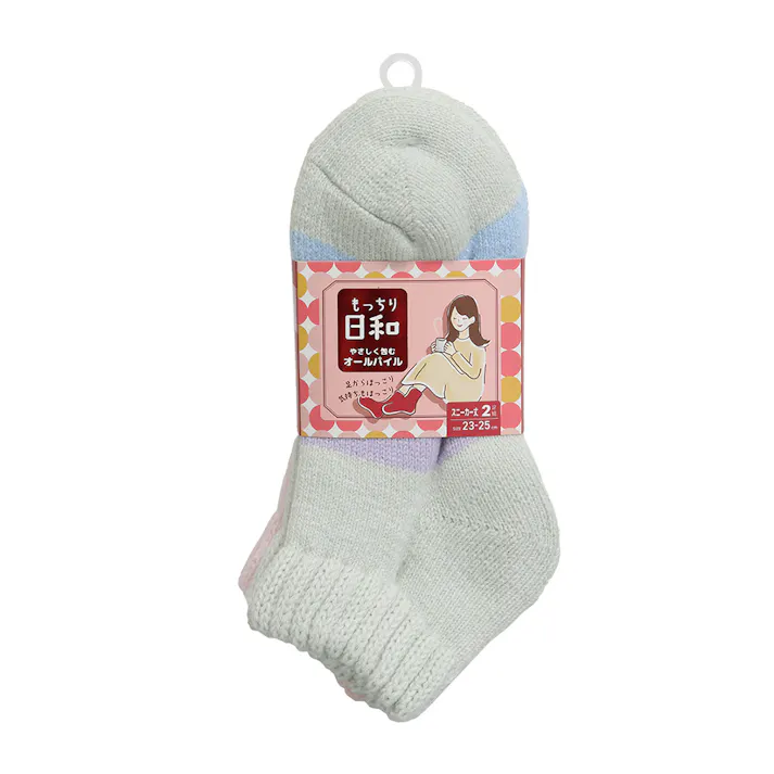 もっちり日和 アンクル丈(スニーカー丈) 切替柄 アソート 23cm-25.0cm 2足組