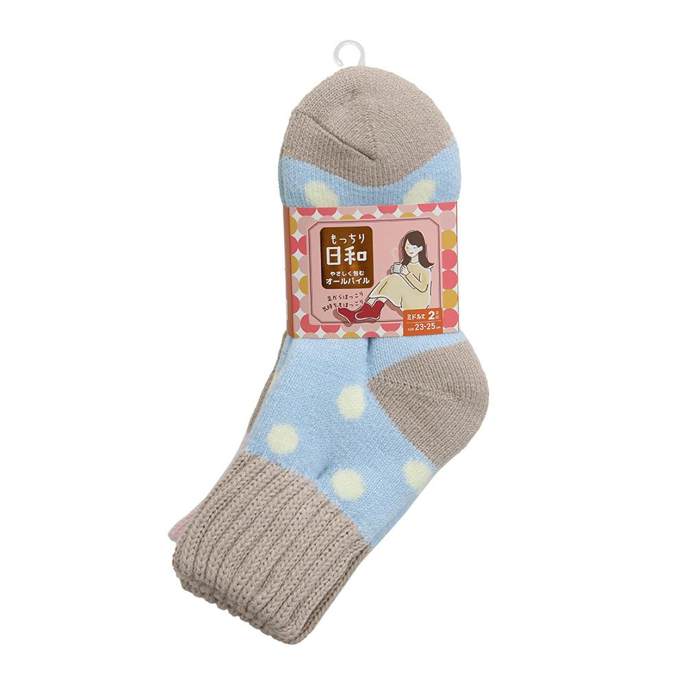 もっちり日和 ミドル丈 水玉 アソート 23cm-25.0cm 2足組
