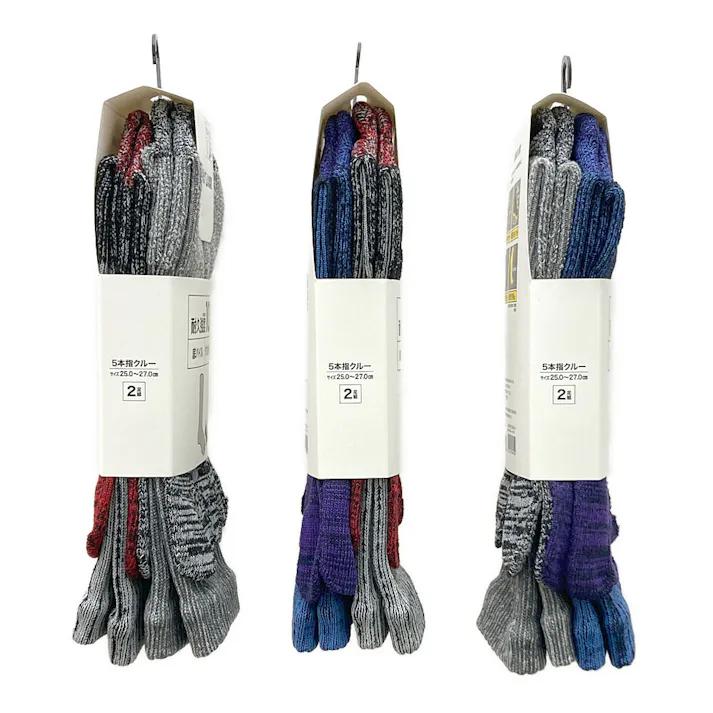 インパクトロック WGストレッチ 5本指 クルー丈 無地ストレート 2足組 25-27cm