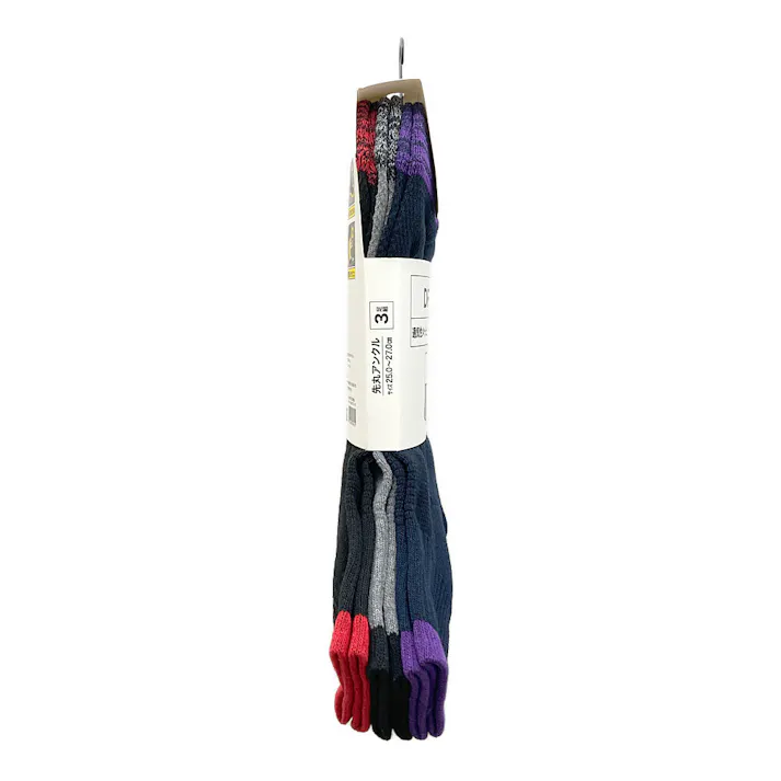 インパクトロック 底パイルメッシュ 先丸 アンクル丈 アソート 3足組 25-27cm