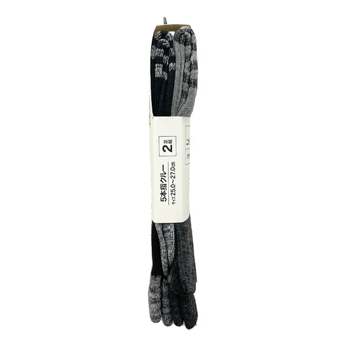 インパクトロック 超抗菌防臭3D 5本指 クルー丈 ブラックグレー 2足組 25-27cm