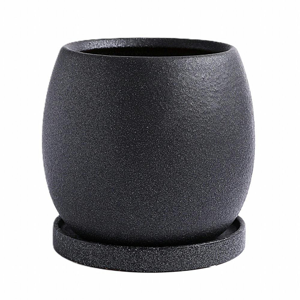 Black 4号鉢5点セット 作家鉢 お買い得セット】4号鉢 5点セット Matte Black 作家鉢 台座付き Adv-stage-
