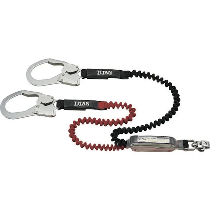 【CAINZ-DASH】サンコー EXJ伸縮ストラップ式 タイプ1ランヤード ブラック/レッド ダブル (墜落制止用器具) HL-ERW【別送品】