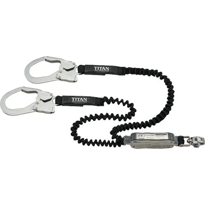 【CAINZ-DASH】サンコー EXJ伸縮ストラップ式 タイプ1ランヤード ブラック/ブラック ダブル (墜落制止用器具) HL-EBW【別送品】