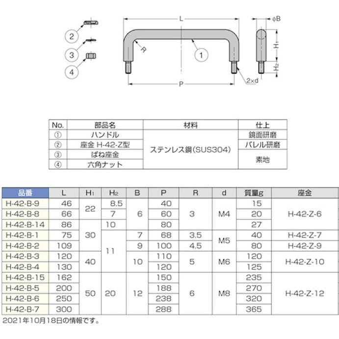 【CAINZ-DASH】スガツネ工業 （１０００１０５５８）Ｈ－４２－Ｂ－６ステンレス鋼製ハンドル H-42-B-6【別送品】