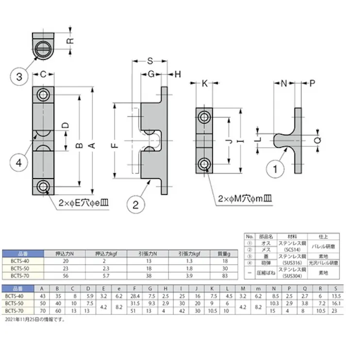 【CAINZ-DASH】スガツネ工業 (140050241)BCTS-50ステンレス鋼製ボールキャッチ BCTS-50【別送品】