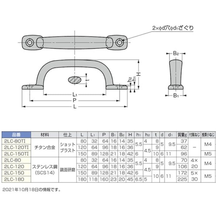 【CAINZ-DASH】スガツネ工業 （１０００１０１３１）２ＬＣ－８０ステンレス鋼製ハンドル 2LC-80【別送品】