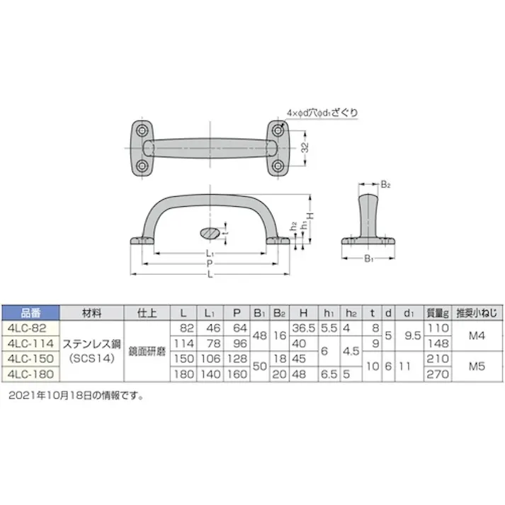 【CAINZ-DASH】スガツネ工業 (100010137)4LC-150ステンレス鋼製ハンドル 4LC-150【別送品】