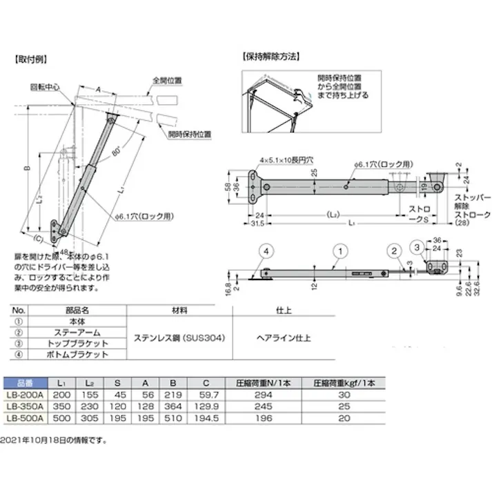 【CAINZ-DASH】スガツネ工業 (180100122)LB-350Aステンレス鋼製重量扉用フラップステー LB-350A【別送品】