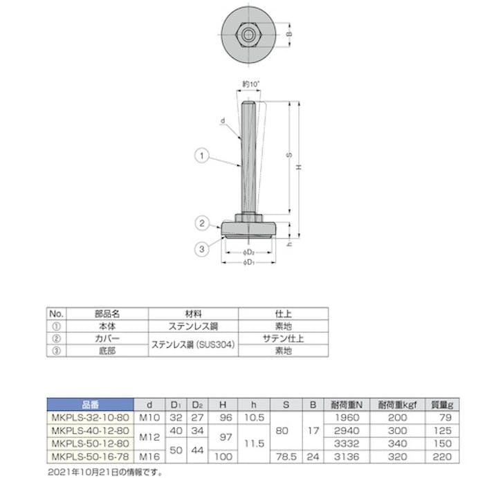 【CAINZ-DASH】スガツネ工業 （２００１４１３３６）ＭＫＰＬＳ－４０－１２－８０ステンレス鋼製アジャスター MKPLS-40-12-80【別送品】