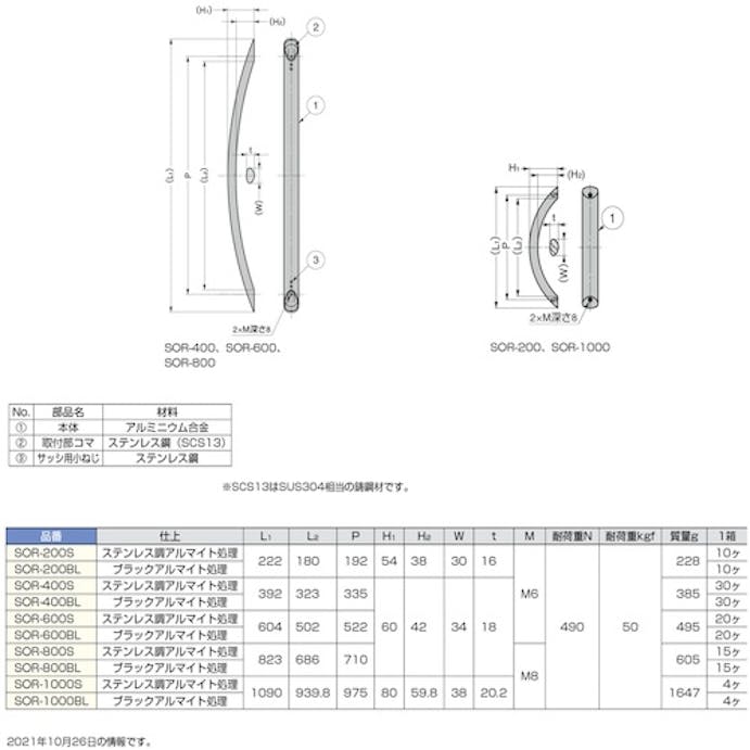 【CAINZ-DASH】スガツネ工業 （１０００１０９６２）ＳＯＲ－６００Ｓアルミ弓形ハンドル SOR-600S【別送品】