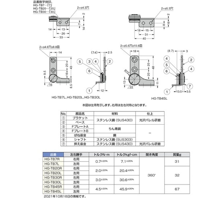 【CAINZ-DASH】スガツネ工業 （１７００１２４１４）　ＨＧ－ＴＢ２０Ｌ　トルクヒンジ　蝶番 HG-TB20L【別送品】