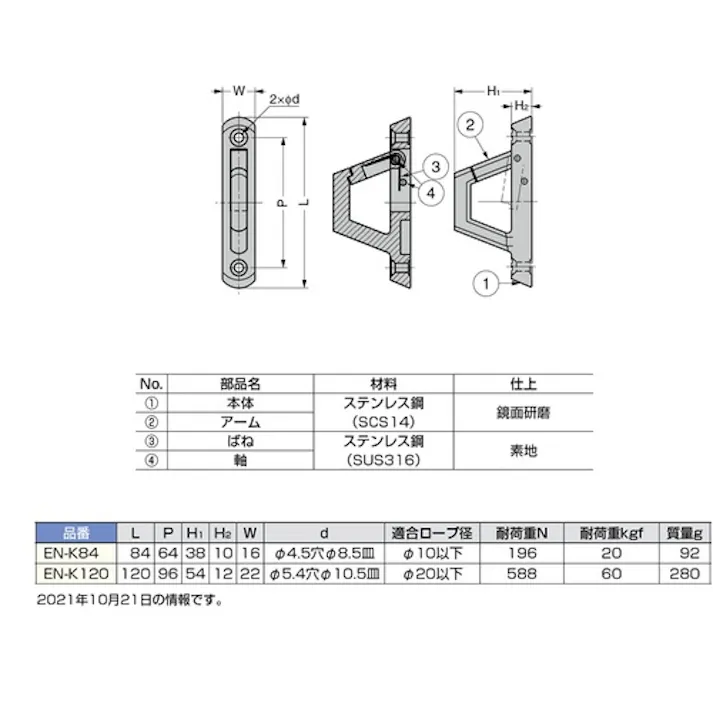 【CAINZ-DASH】スガツネ工業 (110020026) EN-K84 ステンレス鋼製ナス環フック EN-K84【別送品】
