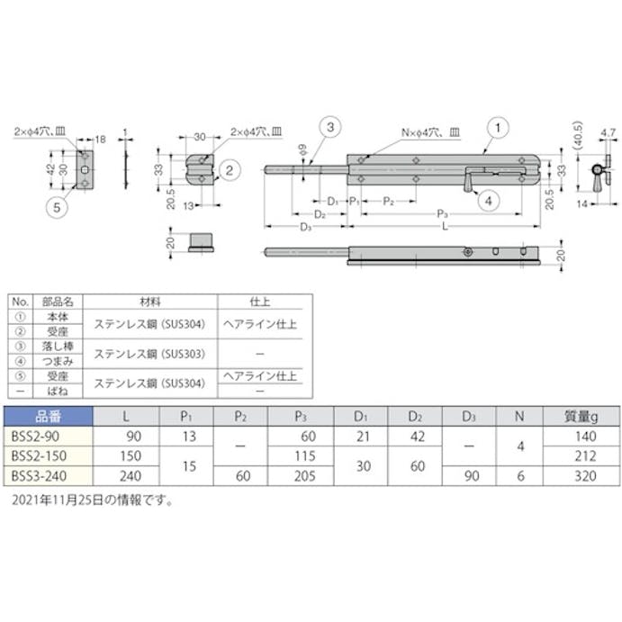 【CAINZ-DASH】スガツネ工業 （１４００５００４１）ＢＳＳ２－１５０ステンレス鋼製　丸落し BSS2-150【別送品】