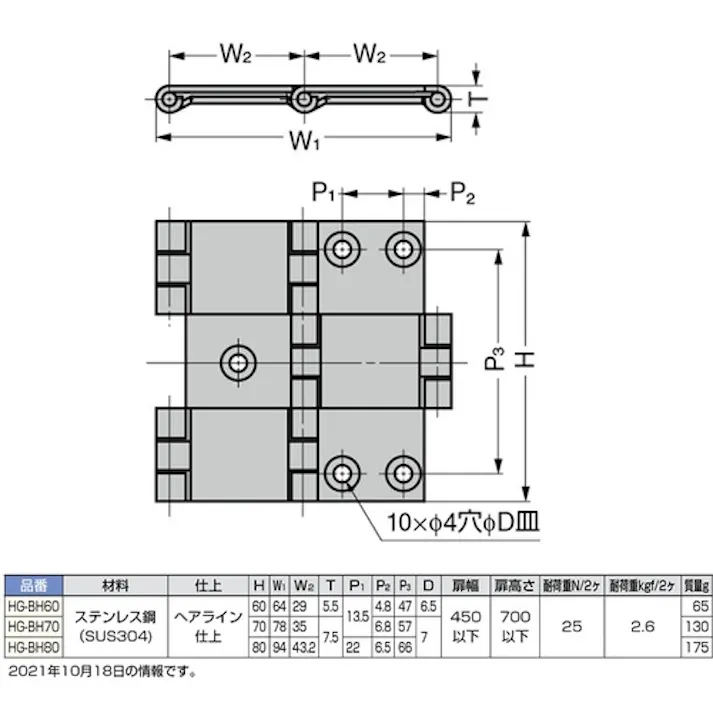【CAINZ-DASH】スガツネ工業 (170090067)HG-BH80 ステンレス鋼製屏風蝶番 HG-BH80【別送品】