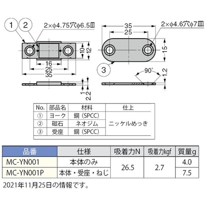 【CAINZ-DASH】スガツネ工業 （１４００５０２５７）　ＭＣ－ＹＮ００１　極薄型マグネットキャッチ MC-YN001【別送品】