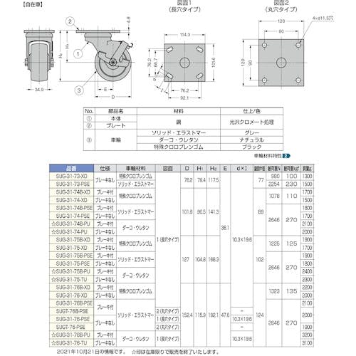 スガツネ工業 (200133393)重量用キャスター(ダーコキャスター) SUG-31-74B-PSE - 1