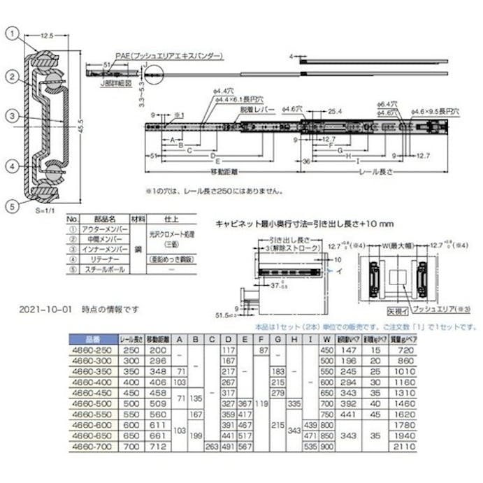 【CAINZ-DASH】スガツネ工業 （１９００２１２７８）４６６０－４００スライドレール 4660-400【別送品】