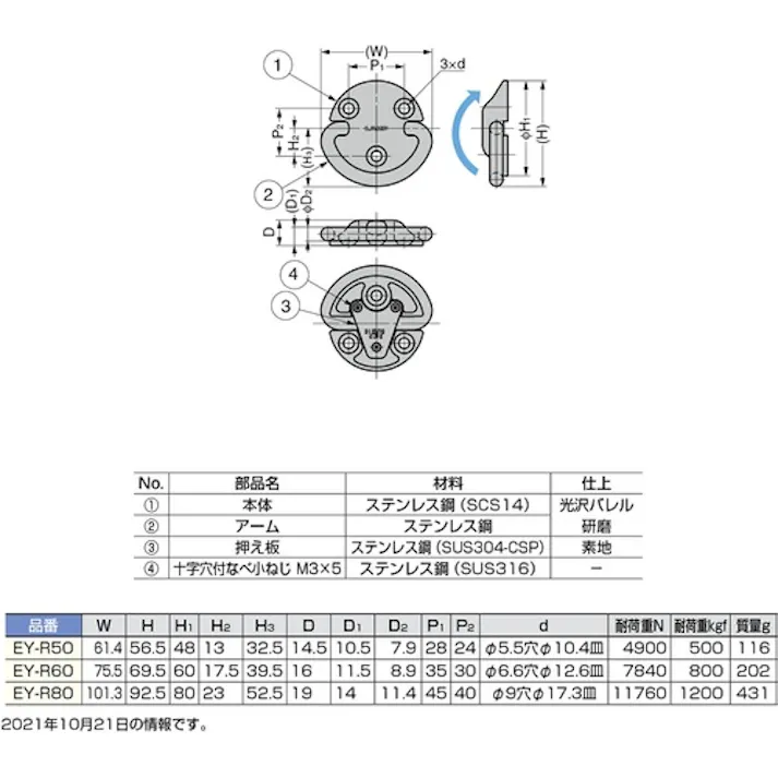 【CAINZ-DASH】スガツネ工業 (110012543)EY-R60ステンレス鋼製フォールディングパッドアイ EY-R60【別送品】