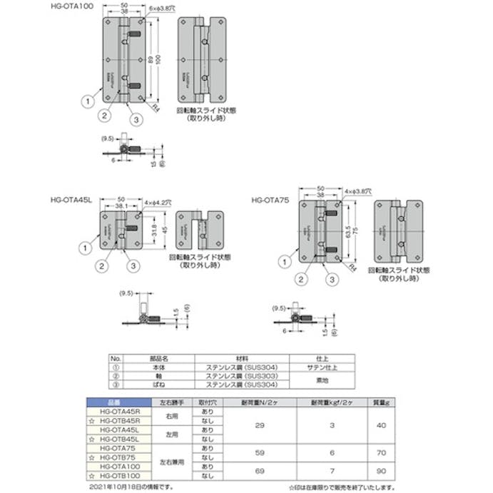 【CAINZ-DASH】スガツネ工業 （１７００９０９４０）ＨＧ－ＯＴＡ１００ワンタッチリリースヒンジ HG-OTA100【別送品】