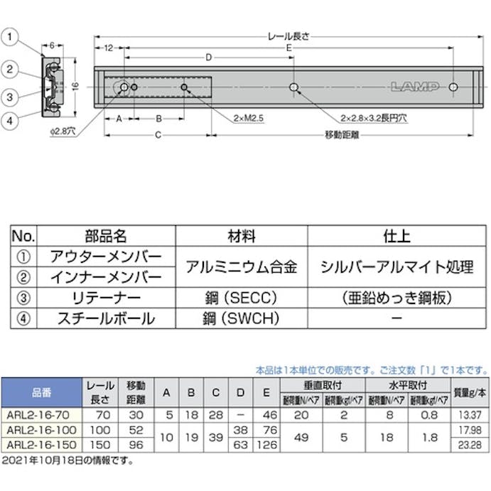 【CAINZ-DASH】スガツネ工業 （１９００１２５８６）ＡＲＬ２－１６－１５０アルミ合金製リニア型ミニスライドレール ARL2-16-150【別送品】