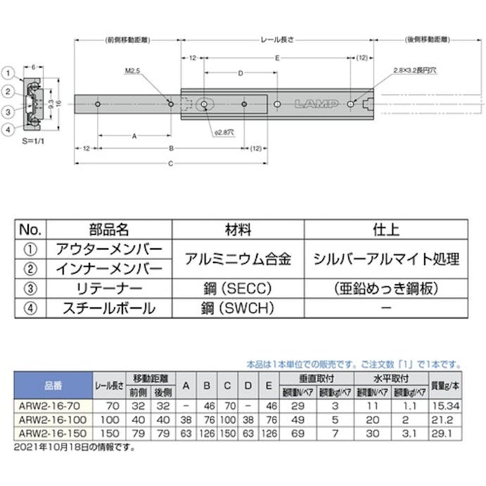 【CAINZ-DASH】スガツネ工業 （１９００１２５８０）ＡＲＷ２－１６－１５０アルミ合金製ミニスライドレール ARW2-16-150【別送品】