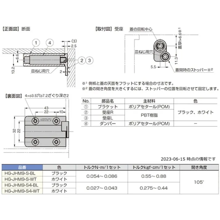 【CAINZ-DASH】スガツネ工業 (170025895)HG-JHM9-S-BLダンパーヒンジ HG-JHM9-S-BL【別送品】