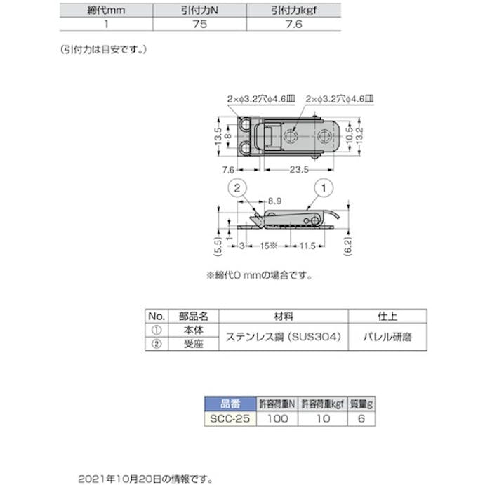 【CAINZ-DASH】スガツネ工業 （１２００２１９４９）ＳＣＣ－２５オールステンレス鋼製キャッチクリップ SCC-25【別送品】