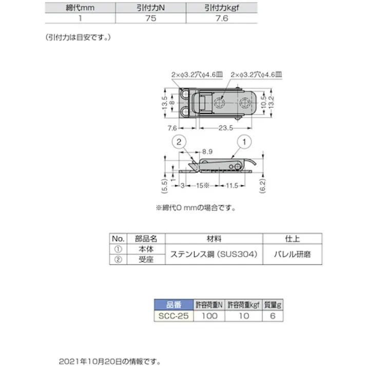 【CAINZ-DASH】スガツネ工業 (120021949)SCC-25オールステンレス鋼製キャッチクリップ SCC-25【別送品】