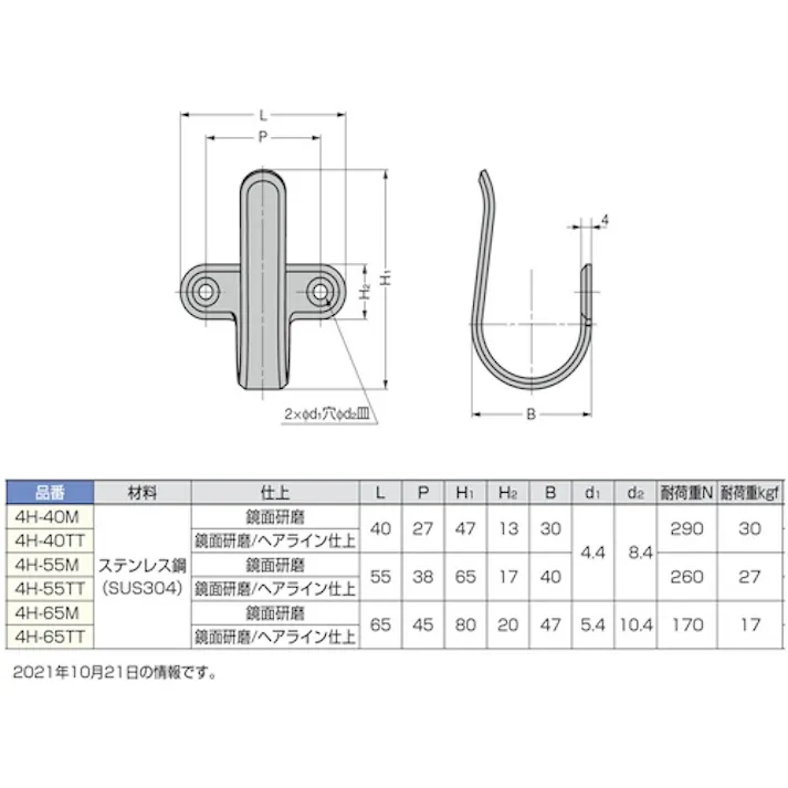 【CAINZ-DASH】スガツネ工業 (110028561)4H-55Mステンレス鋼製フック 4H-55M【別送品】