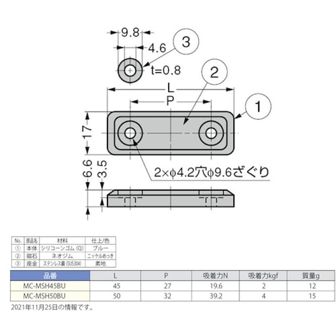 【CAINZ-DASH】スガツネ工業 （１４００３３８０１）ＭＣ－ＭＳＨ４５ＢＵハイジェニックシリコーンマグネットキャッチ MC-MSH45BU【別送品】