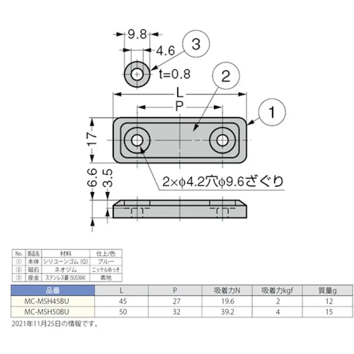 【CAINZ-DASH】スガツネ工業 (140033802)MC-MSH50BUハイジェニックシリコーンマグネットキャッチ MC-MSH50BU【別送品】