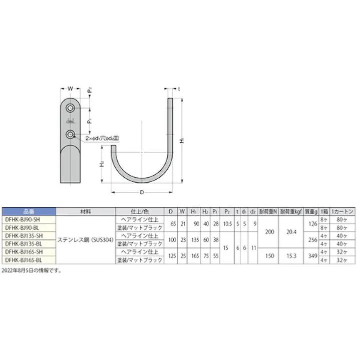 【CAINZ-DASH】スガツネ工業 (110051089)DFHK-BJ165-SH ステンレス鋼製ビッグフック DFHK-BJ165-SH【別送品】