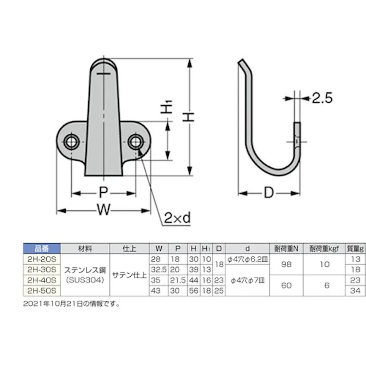 【CAINZ-DASH】スガツネ工業 (110010143)2H-30S ステンレス鋼製フックハンドル 2H-30S【別送品】